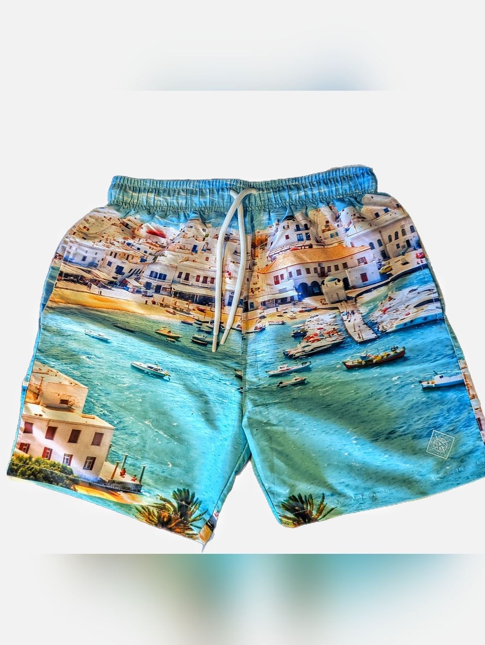 Swim Trunks Coastal Scenic Print M New
